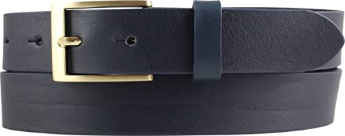 BELTINGER Herren-Gürtel aus Vollrindleder mit goldenern Gürtelschnalle 3 cm | Anzug-Gürtel für Herren 30mm | Chino-Gürtel mit Schnalle gold | Marine 110cm