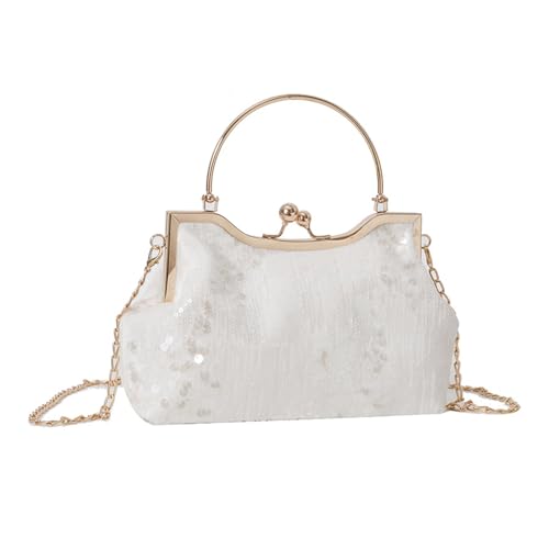 ohodhmnu Damen-Tragetasche, modische Abendtasche, einfache Umhängetasche, Handtaschen, funkelnde Pailletten, Geldbörse, Tasche, Hochzeit, Party, Schultertaschen, weiß, 15.6 inches