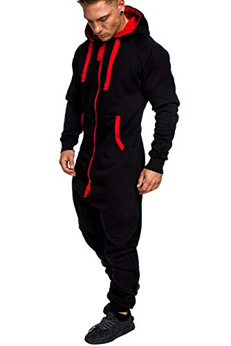 Amaci&Sons Herren Overall Jumpsuit Jogging Onesie Trainingsanzug Camouflage 3004 Schwarz/Rot M