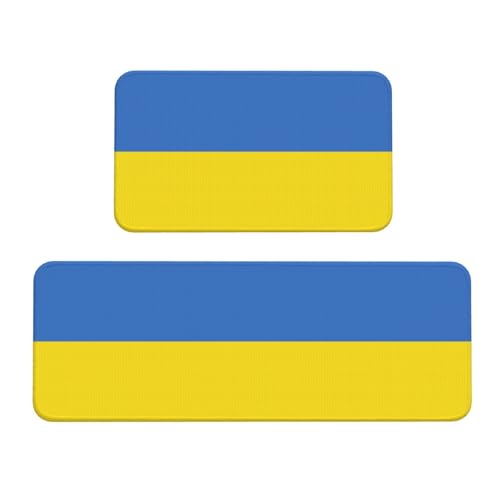 Küchenmatte mit ukrainischer Flagge, 2-teiliges Küchenteppich-Set, rutschfest, wasserdicht, für Küche, Flur, Büro