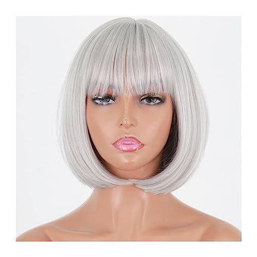 Perücken Kurze schwarze Bob-Perücke, gerade, synthetische Perücken for Frauen mit Pony, natürliche hitzebeständige Faser, Cosplay-Haar Damenperücke (Color : 6)