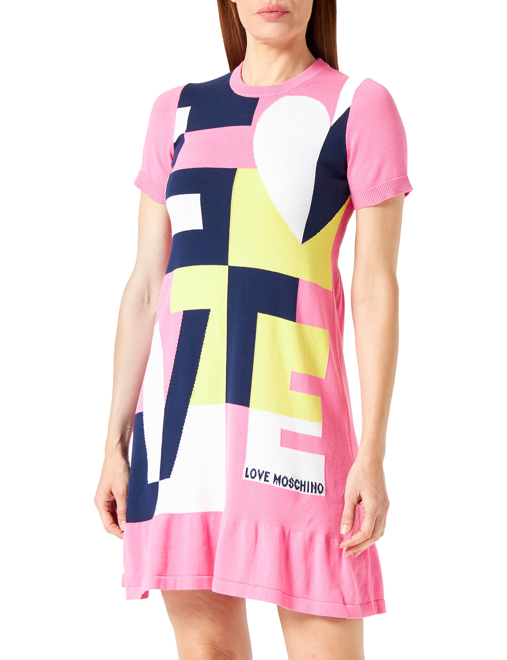 Love Moschino Women's Regular fit Short-Sleeved Dress, Fuchsia White Yellow Navy, 40