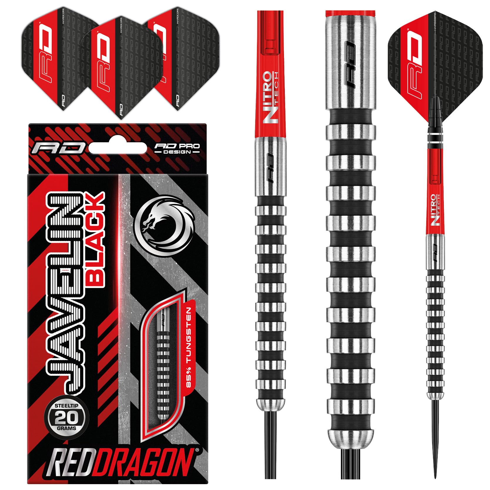 RED DRAGON Javelin Black 20g Tungsten Darts Set mit Flights und Stielen