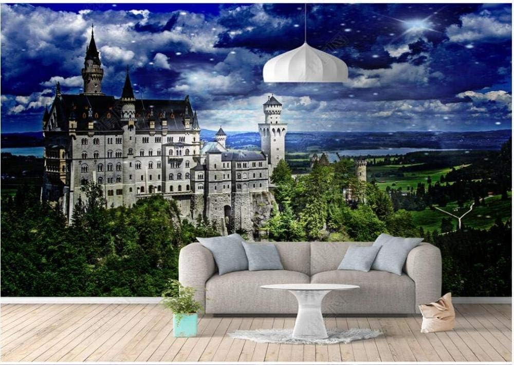 Mondscheinschloss Architektur Wald 3D Tapete Poster Restaurant Schlafzimmer Wohnzimmer Sofa TV Dekorative Wand-150cm×105cm