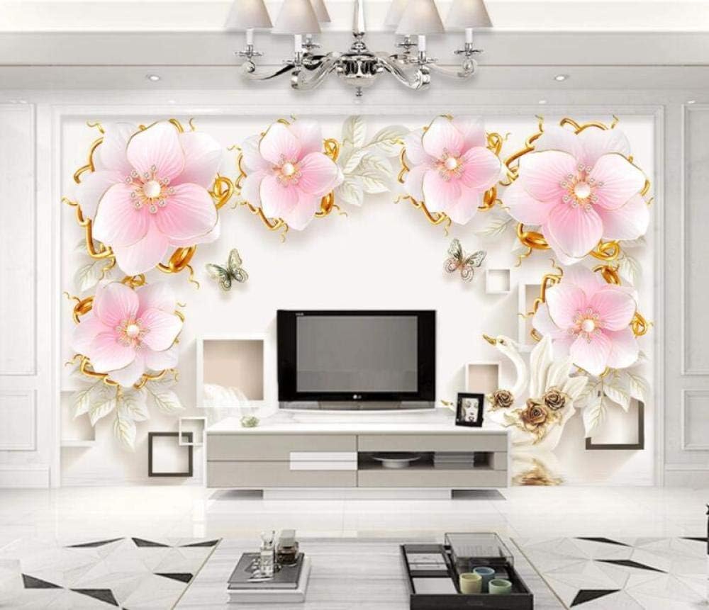 Rosa Blume Schmetterling Geometrisches Quadrat 3D Tapete Poster Restaurant Schlafzimmer Wohnzimmer Sofa TV Dekorative Wand-430cm×300cm