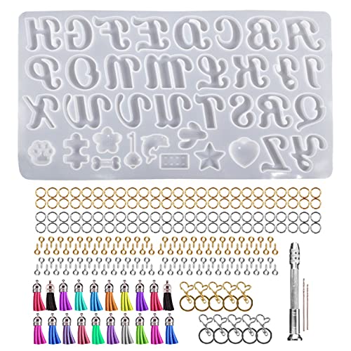 CYILPR Schlüsselanhänger-Formen, Silikonharz-Formen, Buchstaben-Silikonform, Epoxidharz, Gießform, Schlüsselanhänger-Set, Schlüsselanhänger-Zubehör