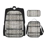 WURTON Barn Door1 Bedruckter trendiger Rucksack, Tasche, Lunchbox und Federmäppchen, 3-in-1, verstellbares Rucksack-Set, Schwarz , Einheitsgröße