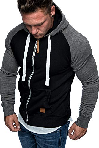 Amaci&Sons Herren Zipper Kapuzenpullover Sweatjacke Pullover Hoodie Sweatshirt 1-04030 Schwarz/Anthrazit M