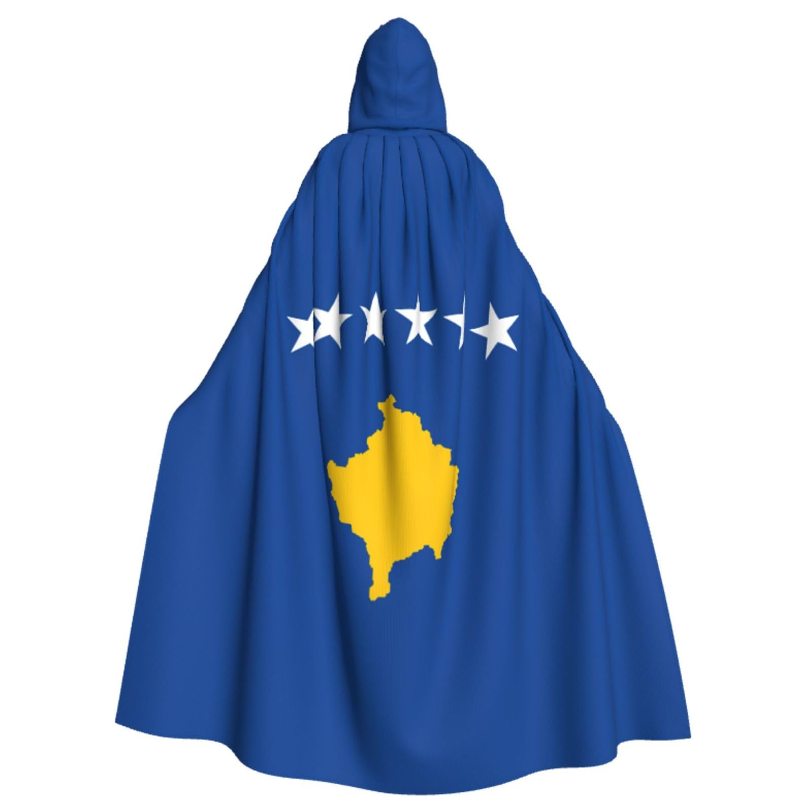 WURTON Flagge des Kosovo-Druck, Halloween-Kapuzenumhang, geeignet für Karneval, Mottoparty, Halloween, Cosplay-Kostüm