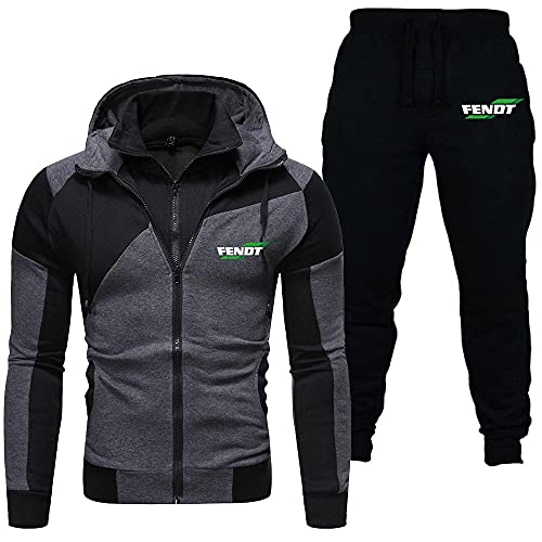 LASTRAN Herren Doppeltes Reißverschluss-Set Hoodies und SportHose Fe.n_dt KapuzenJacke Casual Outdoor Baumwolle Strickjacke Trainingsanzug (grey,L)