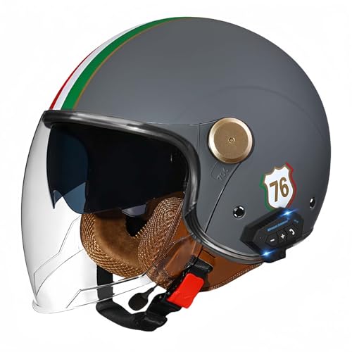 Motorradhelm, Offener Halbhelm Mit Sonnenblende, Retro-Vintage-Stil, Motorradhelm Für Jugendliche, Männer Und Frauen, DOT/ECE-Geprüft O,XL61-62CM