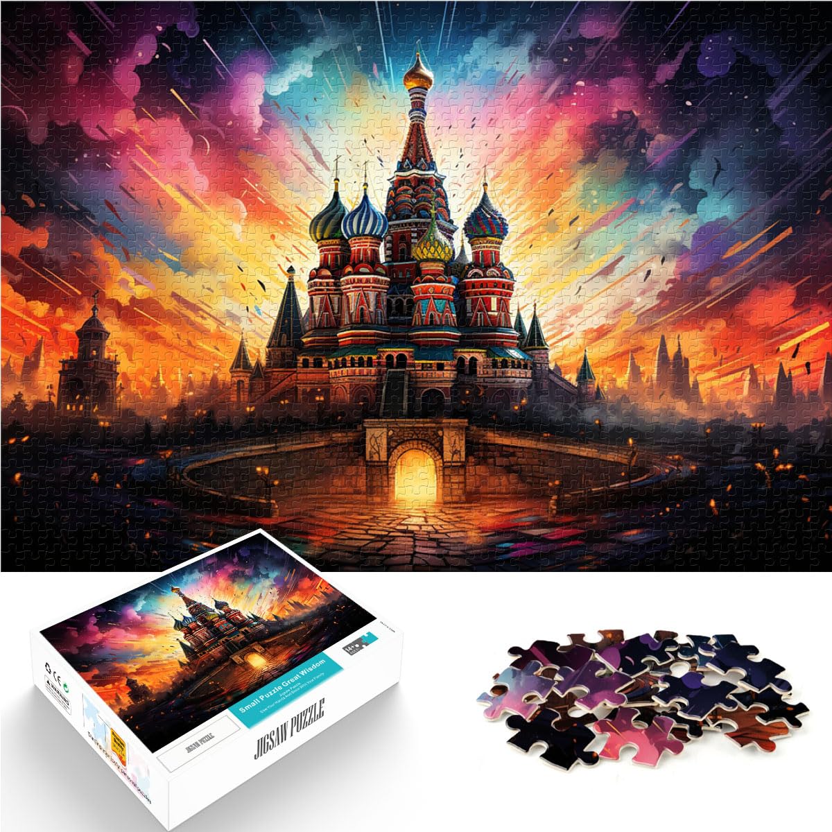 Puzzle | Puzzles „Die farbenfrohe Psychedelie des Kremls“ 1000 Teile Puzzle aus Holz zum Stressabbau, Urlaub zu Hause, Zeit totschlagen, 1000 Teile (50 x 75 cm)