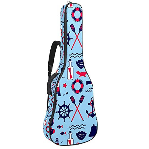 Akustische Gitarrentasche mit mehreren Taschen Dicke Polsterung Wasserdichter Gitarrenkoffer Gig Bag 108,9 x 42,9 x 11,9 cm (Segelbootform und Linie)