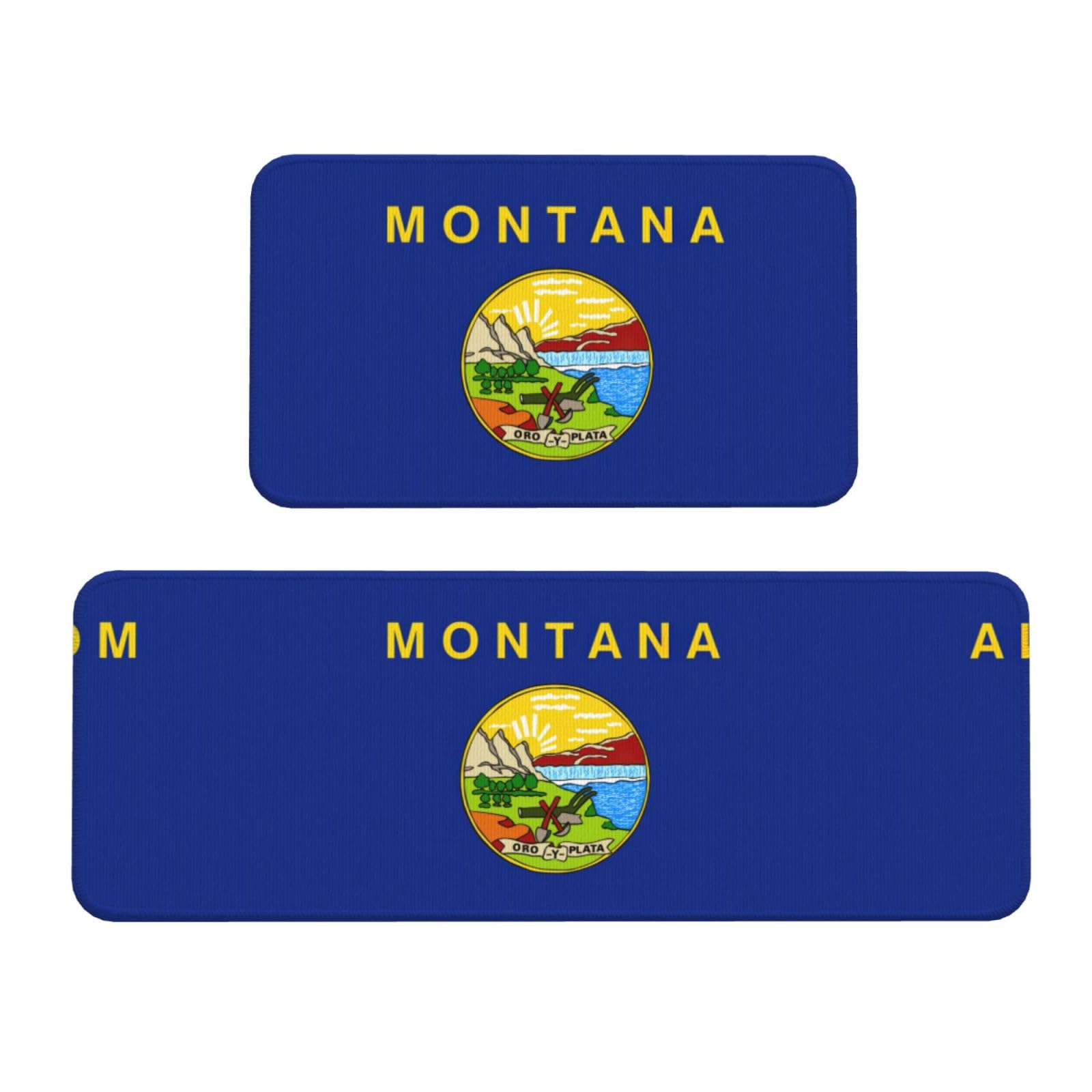 Montana State Flag Print Küchenmatte, 2-teiliges Küchenteppich-Set, rutschfest, wasserdicht, für Küche, Flur, Büro