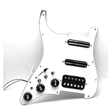 Schlagbrett Tonabnehmer für E Gitarre 1Set SSH Gitarren-Schlagbrett-Verdrahtung geladen vorverdrahtet + Stille-Schalter ST E-Gitarre Doppelspule Pickup 12 Farbe(WH w BK w 3.5 jack)