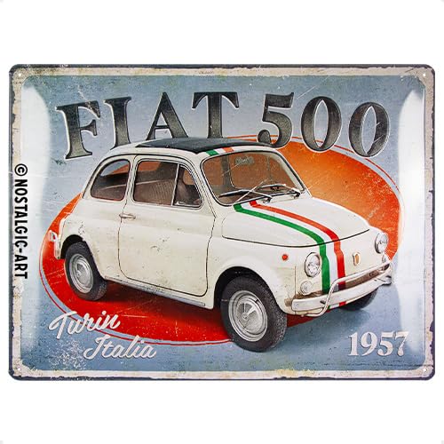 Nostalgic-Art Retro Blechschild, 30 x 40 cm, Fiat 500 – Turin Italia – Geschenk-Idee für Fiat-Zubehör Fans, aus Metall, Vintage Design