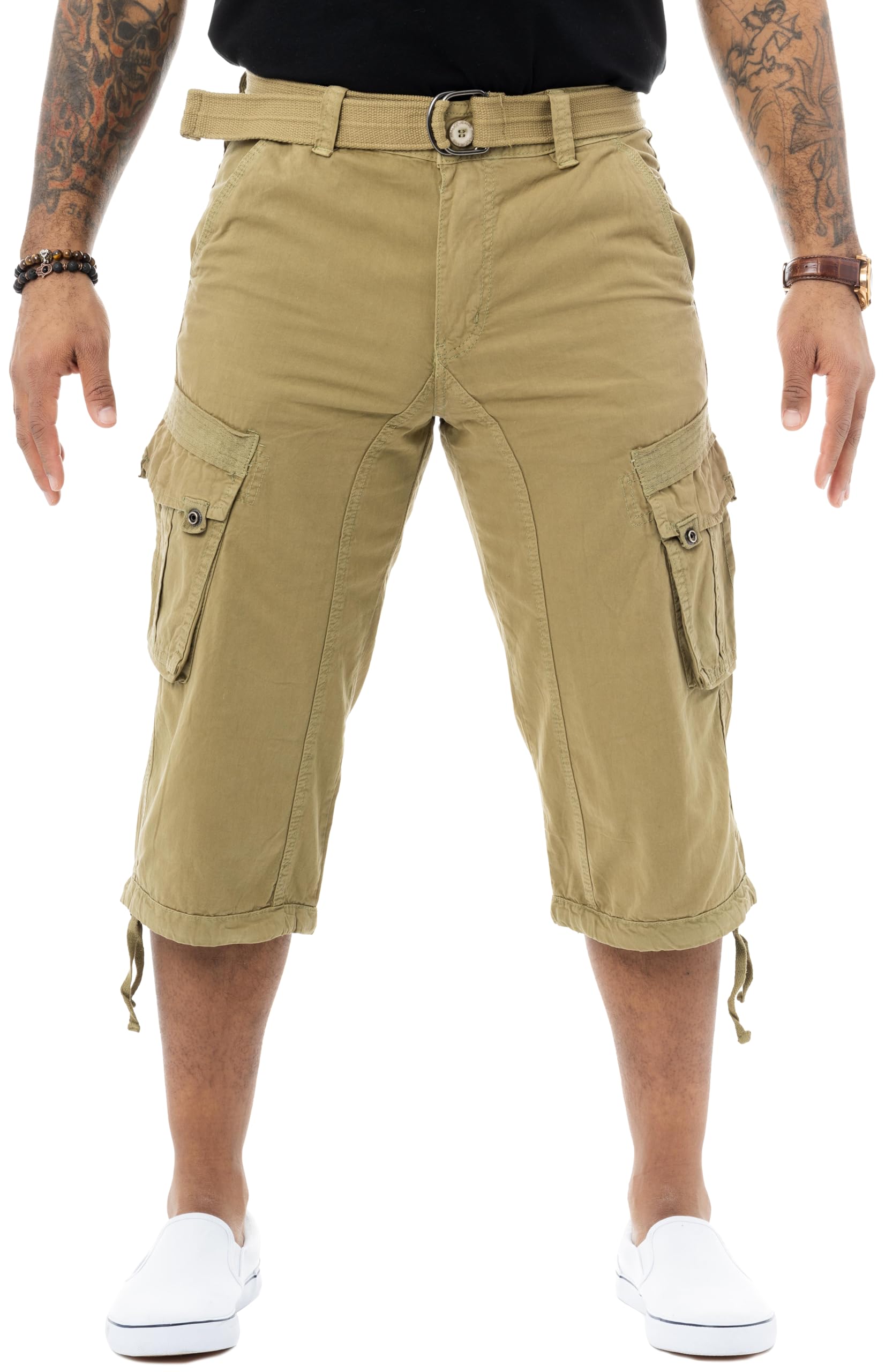 X RAY Lange Cargo-Shorts für Herren, mit Gürtel, 45,7 cm Schrittlänge unterhalb des Knies, mehrere Taschen, 3/4-Caprihose (große und hohe Shorts für Herren), Neu, Khaki, 50