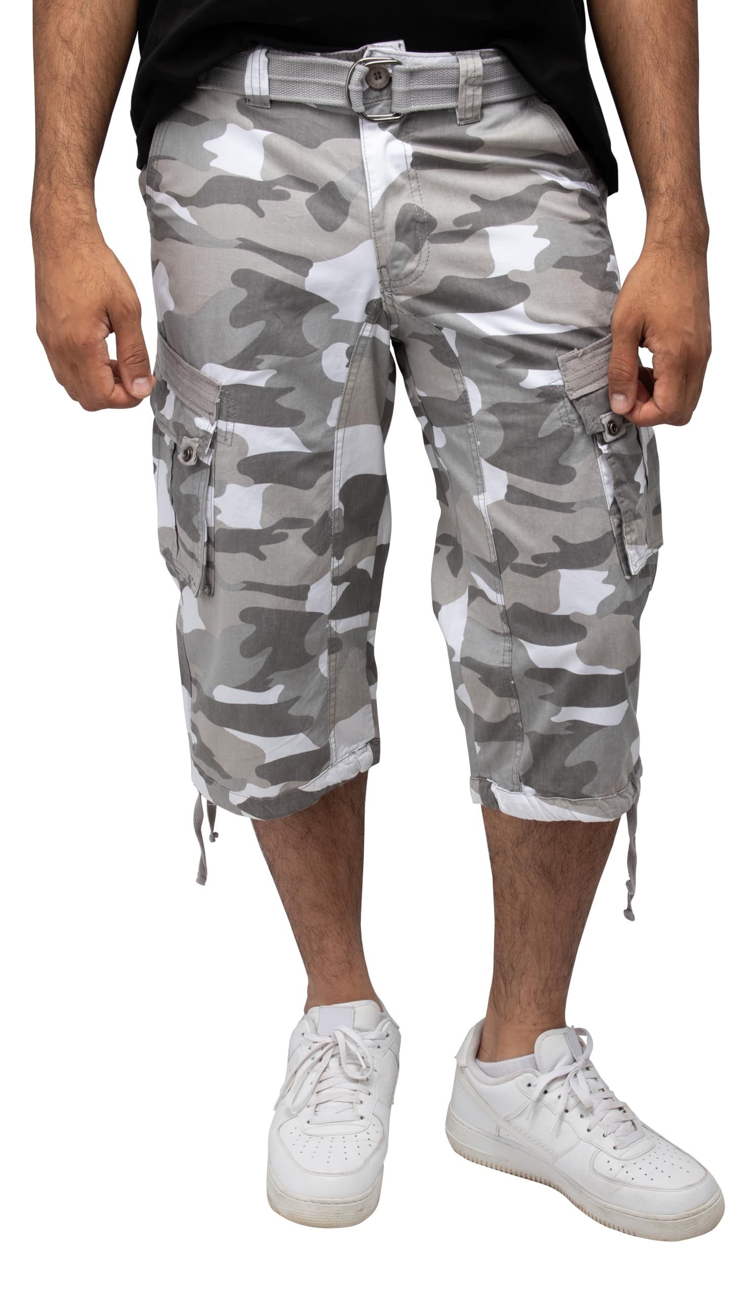 X RAY Herren Taktische Cargo-Shorts mit Gürtel, 45,7 cm Schrittlänge unterhalb der Knielänge, mehrere Taschen, 3/4 Caprihose, Weiß, Camouflage, 50