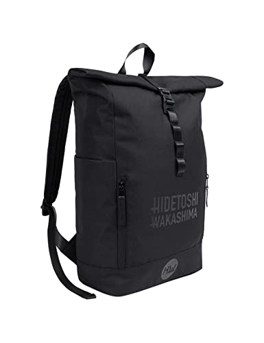 HIDETOSHI WAKASHIMA Rolltop Rucksack, Maße: 39 x 58,5 x 13 cm, mit verstellbaren, gepolsterten Schultergurten, höhenverstellbar von 44 cm bis 47 cm, flexibles Fassungsvermögen (schwarz)