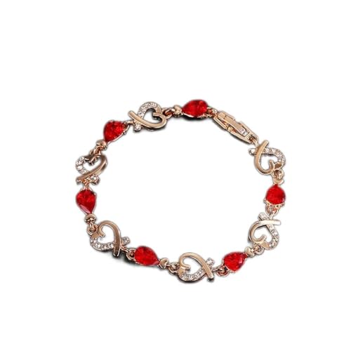 Armband für Damen, Kristallarmband, Armreif, Damen, modisch, Anhänger, Charm, Handgelenkkette, Armband, Liebe, Valentinstag, Hochzeit, Brautschmuck, Damenschmuck (Farbe: Rot, Größe: Einheitsgröße)