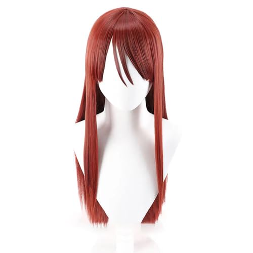 WCCNKK Anime Cosplay Perücke, Steins Gate Makise Kurisu Christina Perücke, Rotbraunes, 70 Cm Langes, Glattes Haar, Mit Perückenkappe, Für Party Alltag Halloween Perücke Cosplay