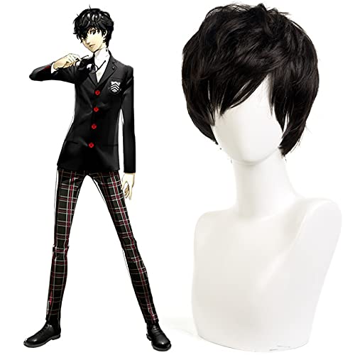 LINLINCD-Anime Coser Wig Spiel Persona 5 Joker Ren Amamiy Cosplay Perücken Hitzebeständig Kunsthaar Kurusu Akira Halloween Kostüm Party Karneval Wig Kuj6651 (Größe: KUJ6651)