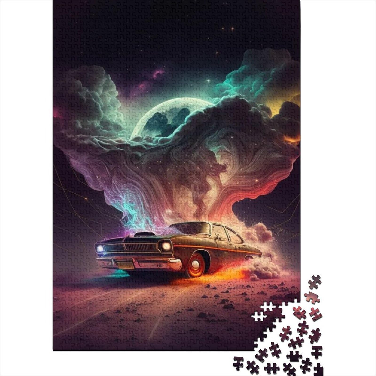 Puzzle für Erwachsene, 500 Teile, Holzpuzzle Cosmic Sports Car für Teenager, ganze Familie und die (Größe: 52 x 38 cm)