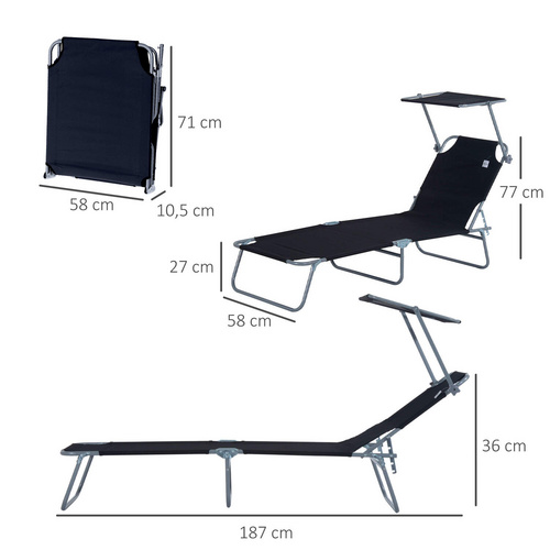 Outsunny Gartenliege, Metall, BxHxT: 187 x 36 x 58 cm - schwarz 4