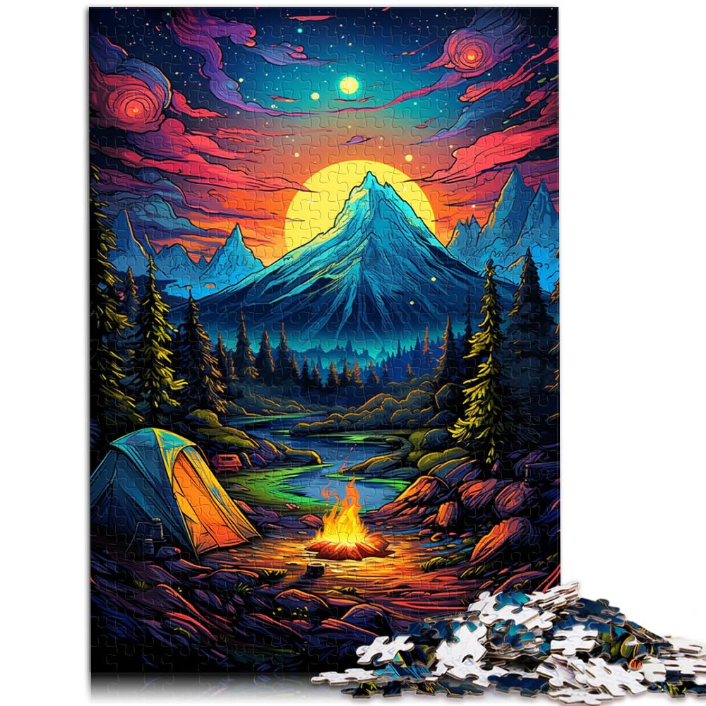 Puzzle für Puzzle, farbenfrohes psychedelisches Camping in der Wildnis, 1000 Teile für Erwachsene, schwierige Puzzles, Holzpuzzle, Heimdekoration, 1000 Teile (50 x 75 cm)