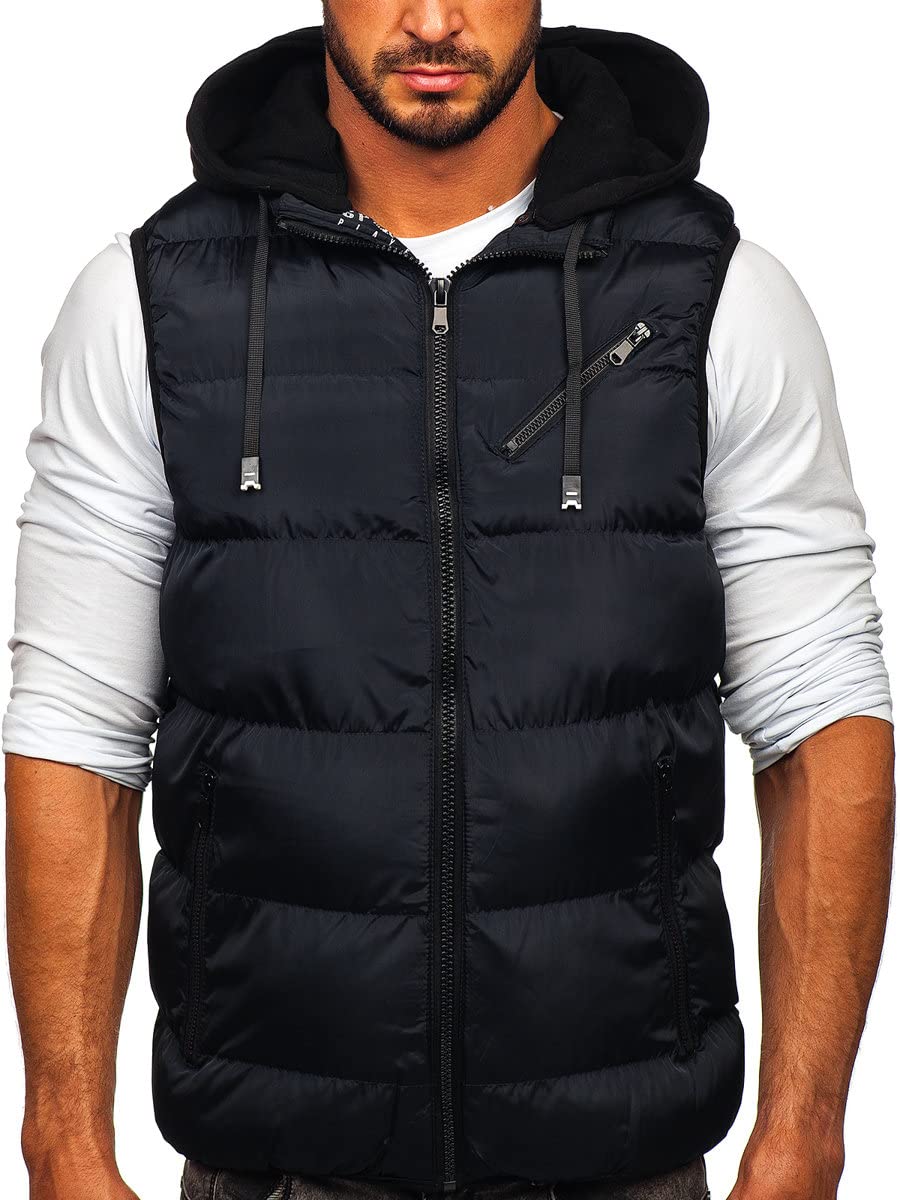 BOLF Herren Weste mit Stehkragen Steppweste Bodywarmer Daunenweste Reißverschluss Ärmellose Sportweste Zip Wärme Freizeit Outdoor Style 7126 Dunkelblau S [1U1]