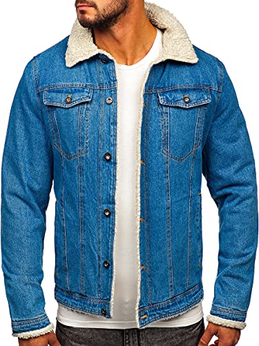 BOLF Herren Jeansjacke Übergangsjacke Trucker Jacke Sherpa Denim Jacke Warm Gefüttert Jeans Denim Vintage Classic Street Style 1157 Blau L [4D4]