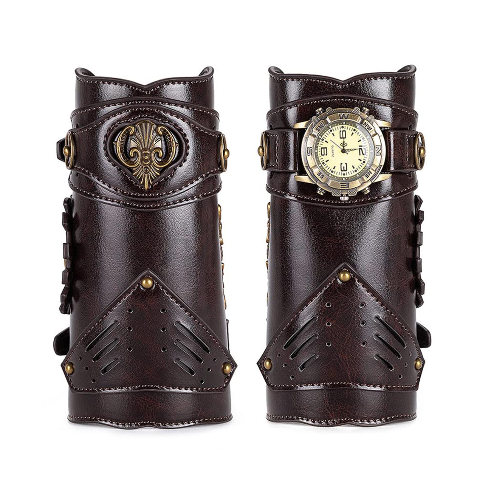 MDFCZXP Mittelalterliche Armschutzarmschiene für Männer Steampunk Retro Leder Armmanschette Armband,Braun,26cm