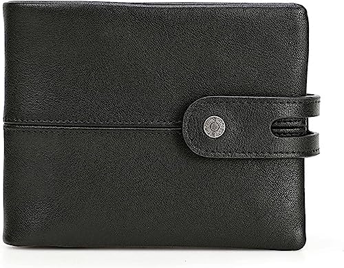 VSULZVNU Kartengeldbörsen Lässige Herrengeldbörse Leder kurze Münzgeldbörse Schnalle Design Geldbörse Leder Clutch Geldbörse für Männer (Farbe: Schwarz)