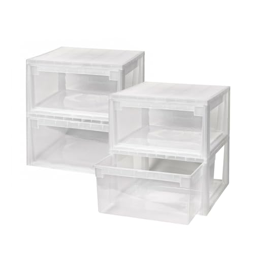 Kreher 4 Schubladenboxen 23 Liter, erweiterbare Ordnungsboxen mit Schublade, Kunststoff, Transparent, 39.6 x 39 x 21 cm