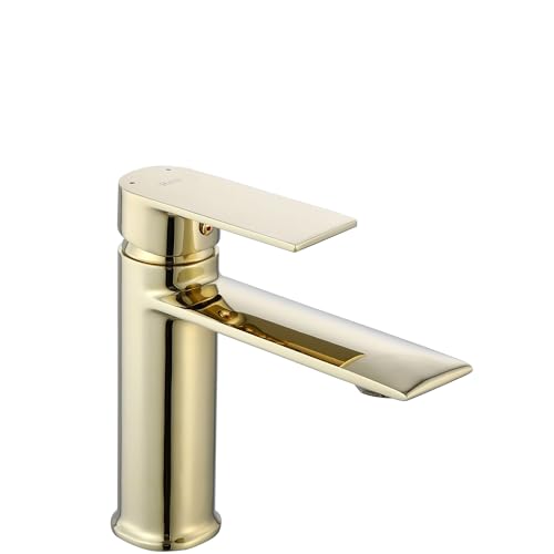 Rea Waschtischarmatur VENETA GOLD LOW Wasserhahn Bad Badarmatur aus Messing Armatur für Waschbecken Badezimmer Mischbatterie Waschbecken Einhebel (Gold)