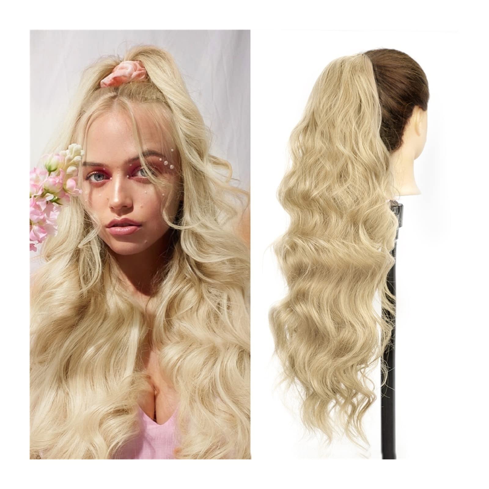 Pferdeschwanz Haarteil 66 cm lange gewellte Haarverlängerung, synthetische hitzebeständige Haarverlängerung, Haarteil for Frauen und Mädchen, Kordelzug-Pferdeschwanz, natürlicher, weicher Clip-in-Pfer