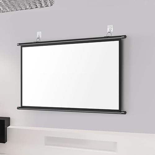 Einfache Projektor-leinwand Knitterfrei, 178° Betrachtungswinkel, PVC-Projektionsleinwand zum Hochziehen, 60/72 Zoll Schnell Zusammenklappbare HD-Filmleinwand zur Wand-/Deckenmontage(16:9,72")