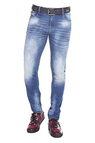 Cipo & Baxx Herren Jeans Hose Slim-Fit Skinny Men Denim Jeanshose Pants Freizeithose Pants CD319B W32 L34 Blau