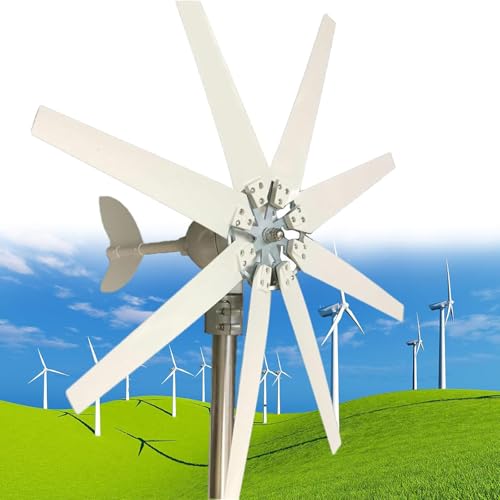 HTIANMM Windturbinengenerator, 12 V, 24 V, 48 V, Windturbinenbausatz, 4000 W Windkraftgenerator mit MPPT-Regler, 8 Rotorblätter, automatische Anpassung an die Windrichtung, geeignet,24V