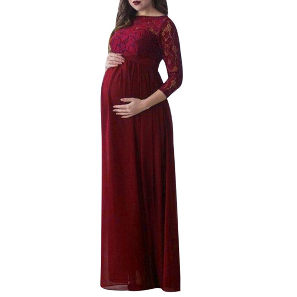 Juliyues Damen Umstandskleid Fotoshooting Langarm Maxi Spitzenkleid Elegant Schwangerschafts Kleider Maternity Abendkleid Umstandsmode