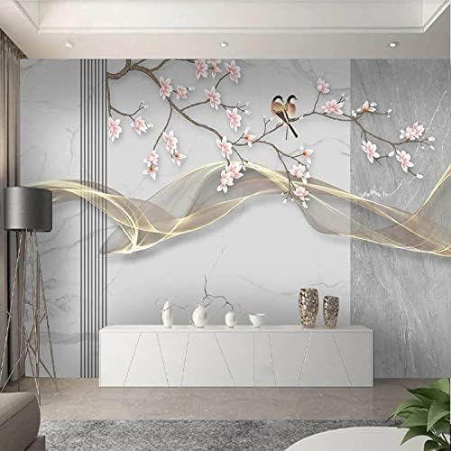 XLMING Marmorierter Magnolienvogel 3D Tapete Home Dekoration Wohnzimmer Sofa Schlafzimmer Tv Hintergrund Wand-200cm×140cm