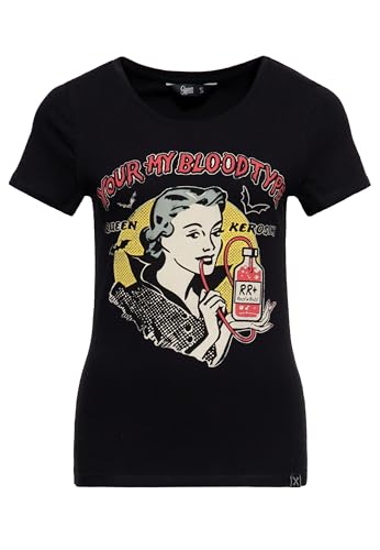 Queen Kerosin Damen T-Shirt | Rockabella | Vampir| 50S | Slim Fit | Front-Print | Retro | Vintage| Elastan| Rock'n'roll | Halloween | Comic Art You're My Blood Type