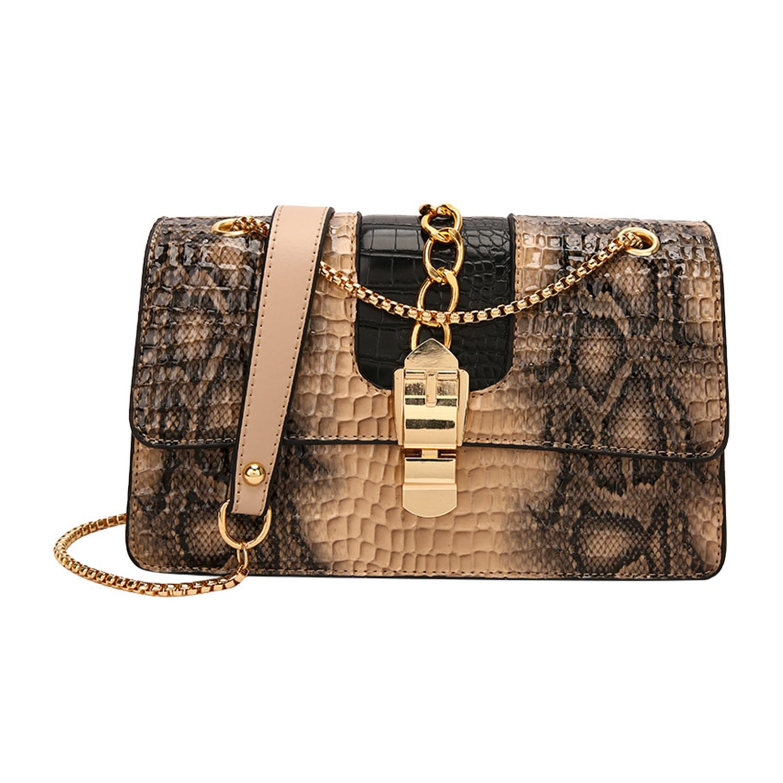 ohodhmnu Damen Tragetasche, Mode Stein Muster Kette Handtasche für Frauen Vielseitige und Stilvolle Umhängetasche, khaki, black strap