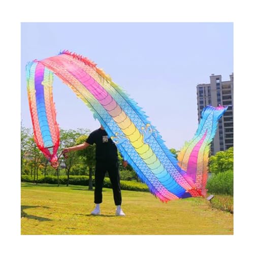 Drachenbänder, Tanzbänder, Tanz-Drachen-Band-Streamer, quadratischer Übungstanz mit 3D-Drachenkopf und Schaukelseil-Kombination, chinesischer Drachentanz Wulong Flowy Ribbon Streamer(10m/33ft)