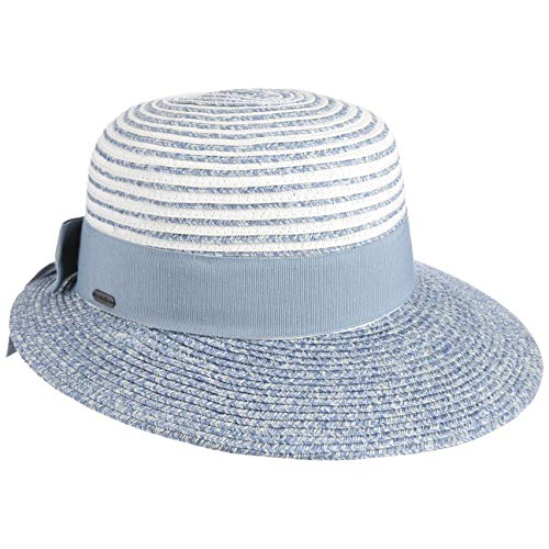 McBURN Tusali Twotone Strohhut Damenhut Sommerhut Sonnenhut Strandhut Damen - Made in Italy mit Schirm, Ripsband Frühling-Sommer - One Size hellblau