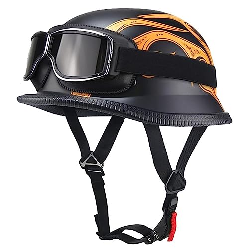 Retro Deutsche Halbhelm Öffnen Motorradhelm Halboffenen Halbschalenhelm ECE Genehmigt Jethelm Offenem Helm Mit Brille Cruiser Chopper Helm Mopedhelme Geeignet Erwachsene MäNner Frauen