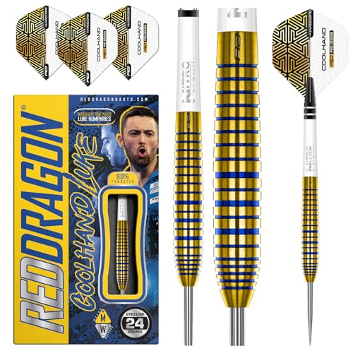 RED DRAGON Luke Humphries TX3 Gold SE 24 Gramm Premium Wolfram Steeltip Dart Set mit Flüge und Schäften