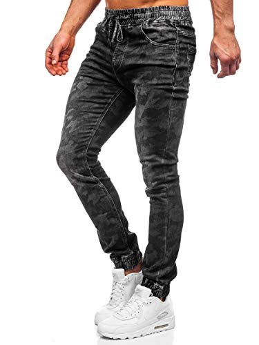 BOLF Herren Jeans Jogger Denim Style Sweathose Jogg Jeans Used Look Jeanspants Destroyed Freizeit Casual Style Slim Fit Narrow Leg RESALSA RB9489DT Schwarz S [6F6]