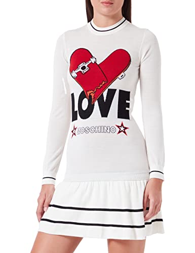 Love Moschino Damen Long-sleeved in Blended Wool Dress, Weiß, 40 EU