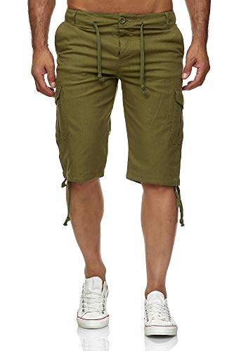 Reslad Leinen Cargo Shorts Männer Strandhose Herren Leinenhose 3/4 Hose Freizeit Kurze Hosen Sommer Bermudas RS-3001 Khaki S